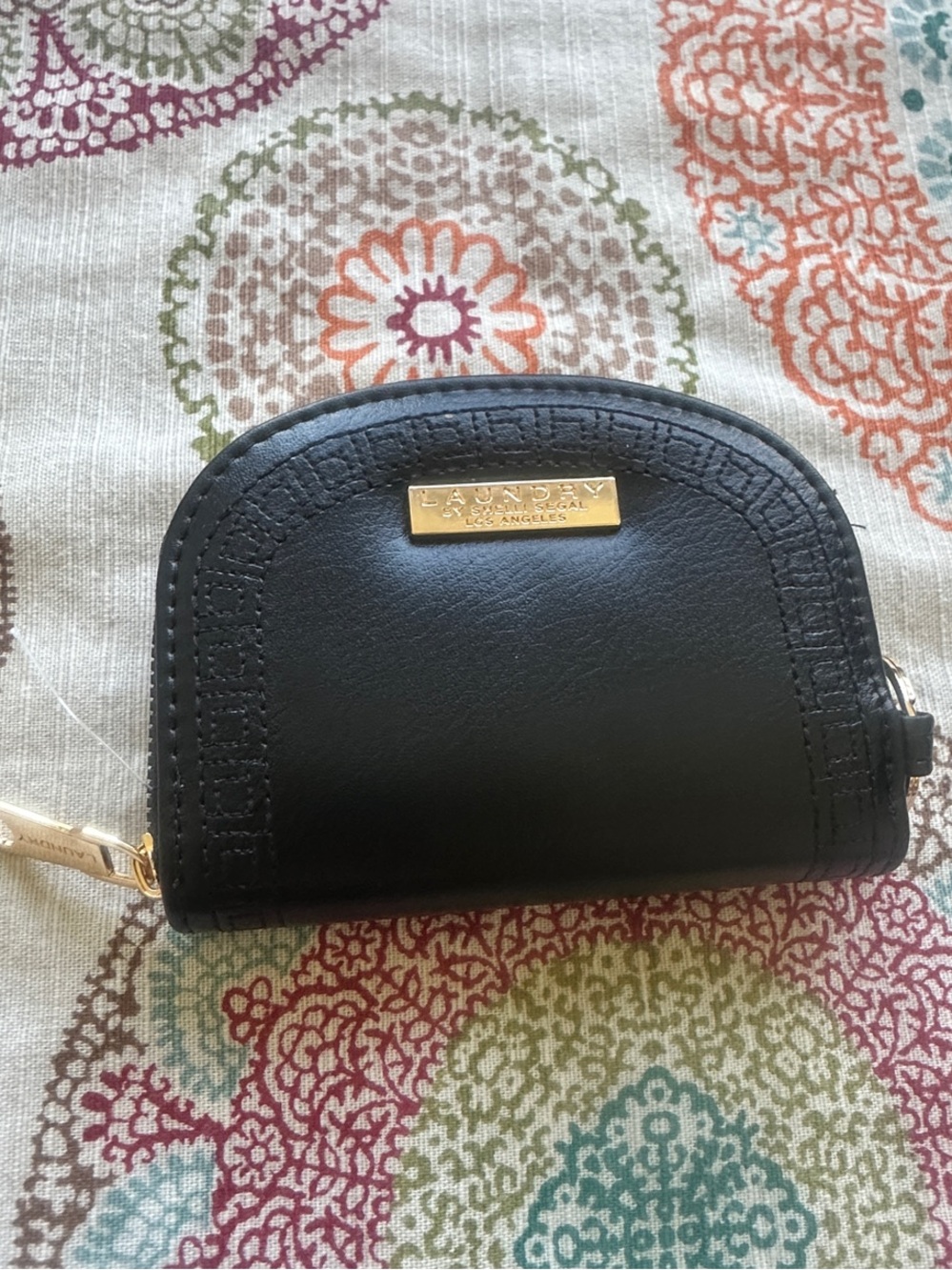Laundry By Shelli Segal Black Zip Coin Wallet with Gold Logo